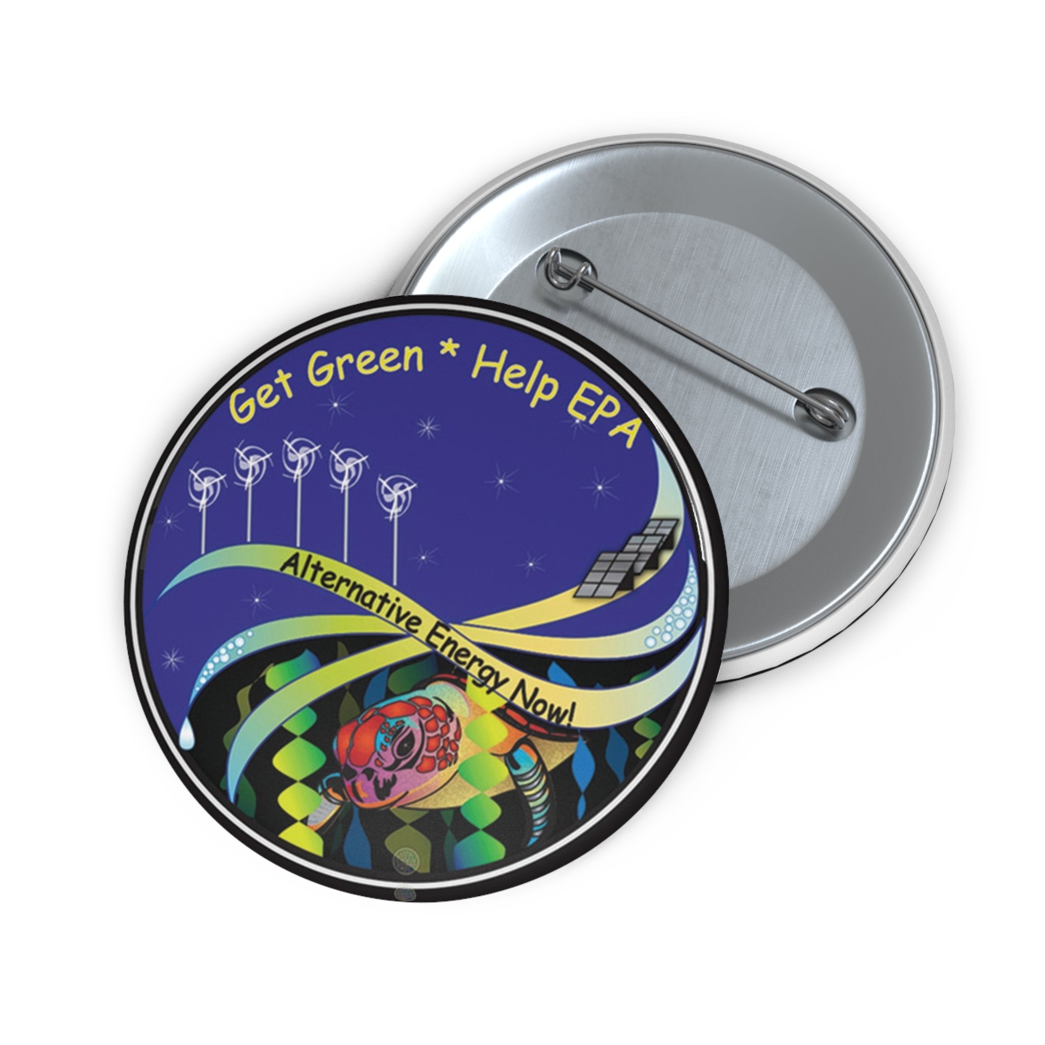 Green Alternative Energy Turtle Button