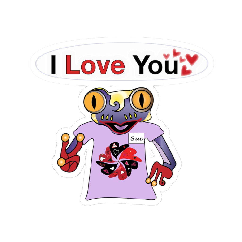 Sue Mc Frog Mascot Kiss-Cut Sticker I Love You