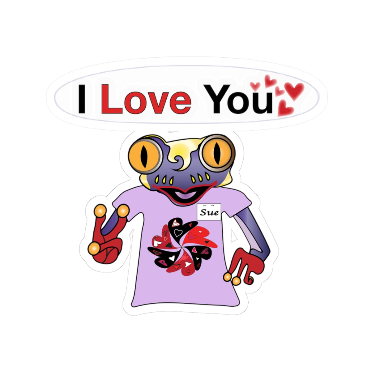 Sue Mc Frog Mascot Kiss-Cut Sticker I Love You