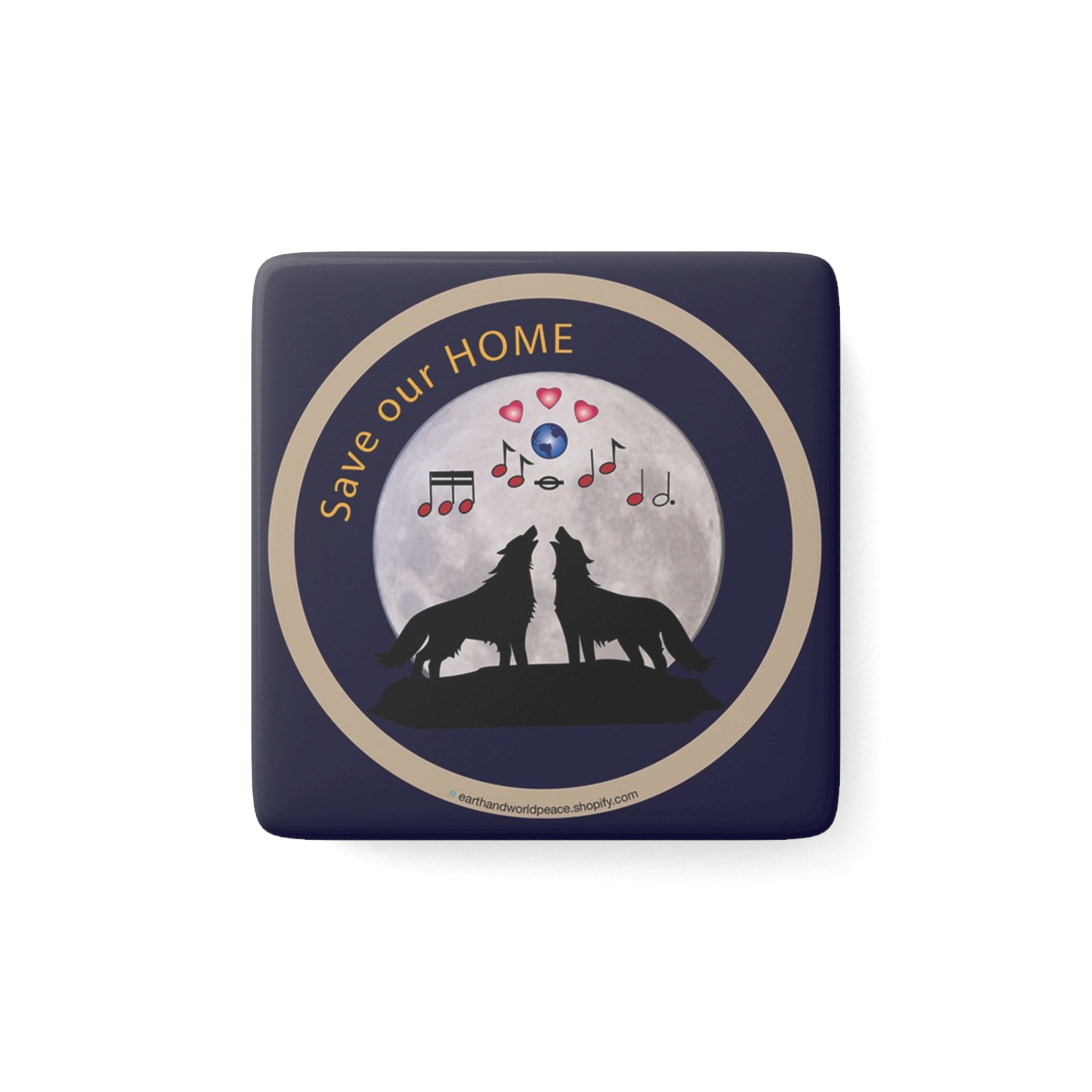 Wolves Harmonize for World Peace - 2" Porcelain Magnet
