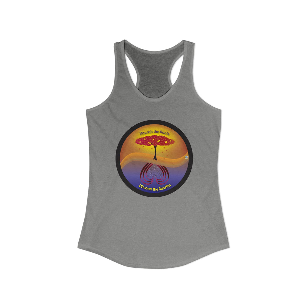 Discover The Benefits, Nourish The Roots Racerback Tank