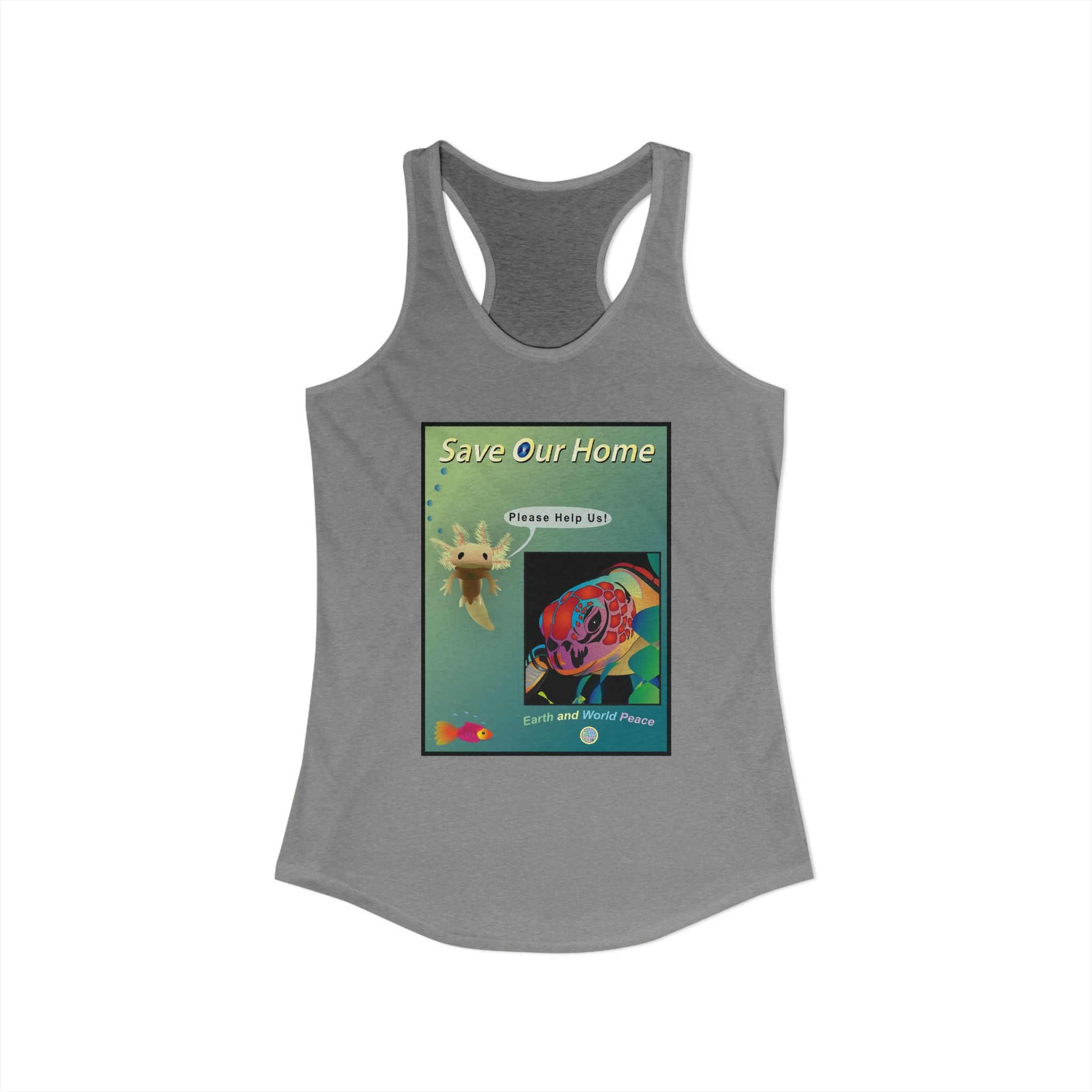 Axolotl Salamander and Sea Turtle Save Our Homes Racerback Tank