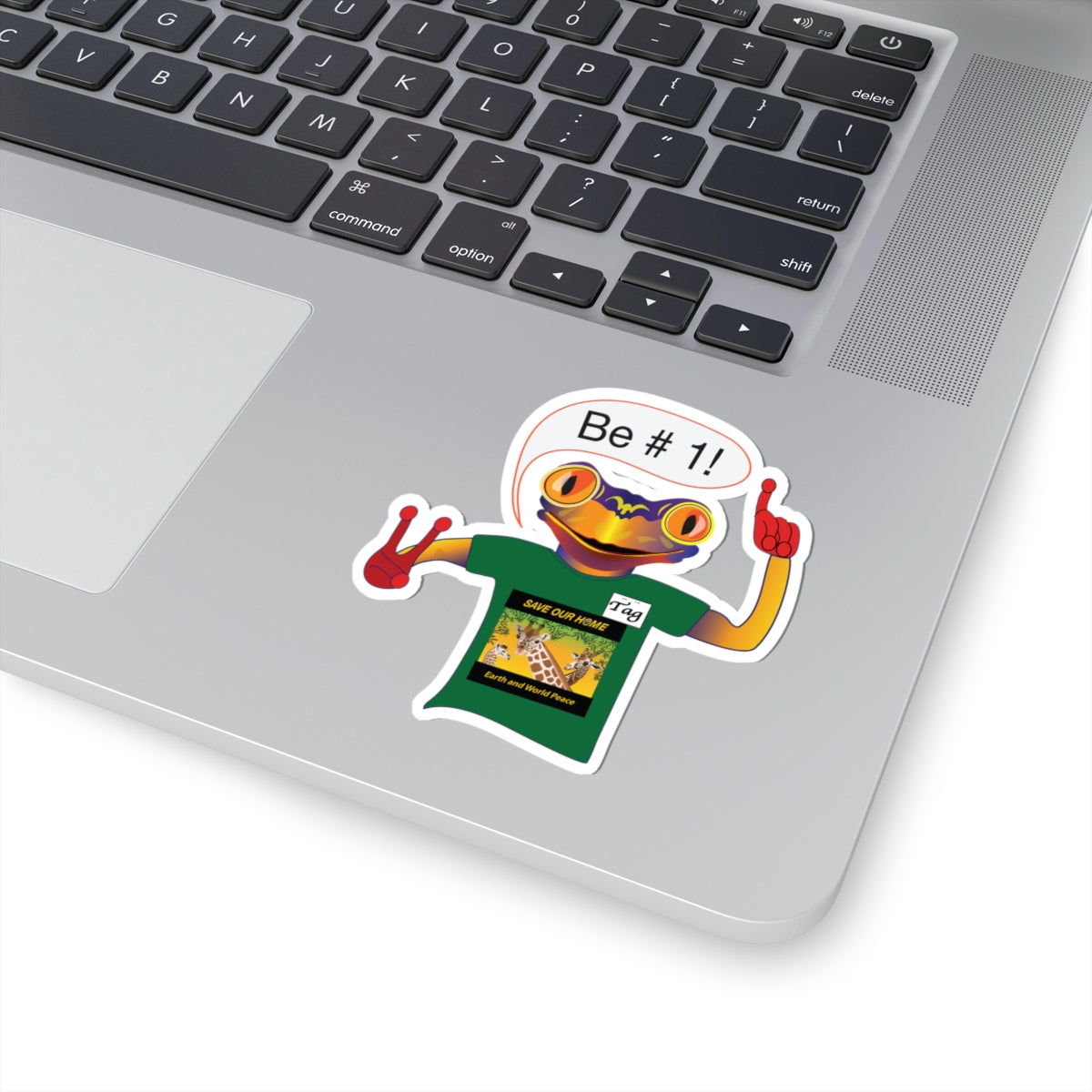 Frog Mascot Kiss-Cut Sticker — "Be #1!" Motivational Laptop Decal