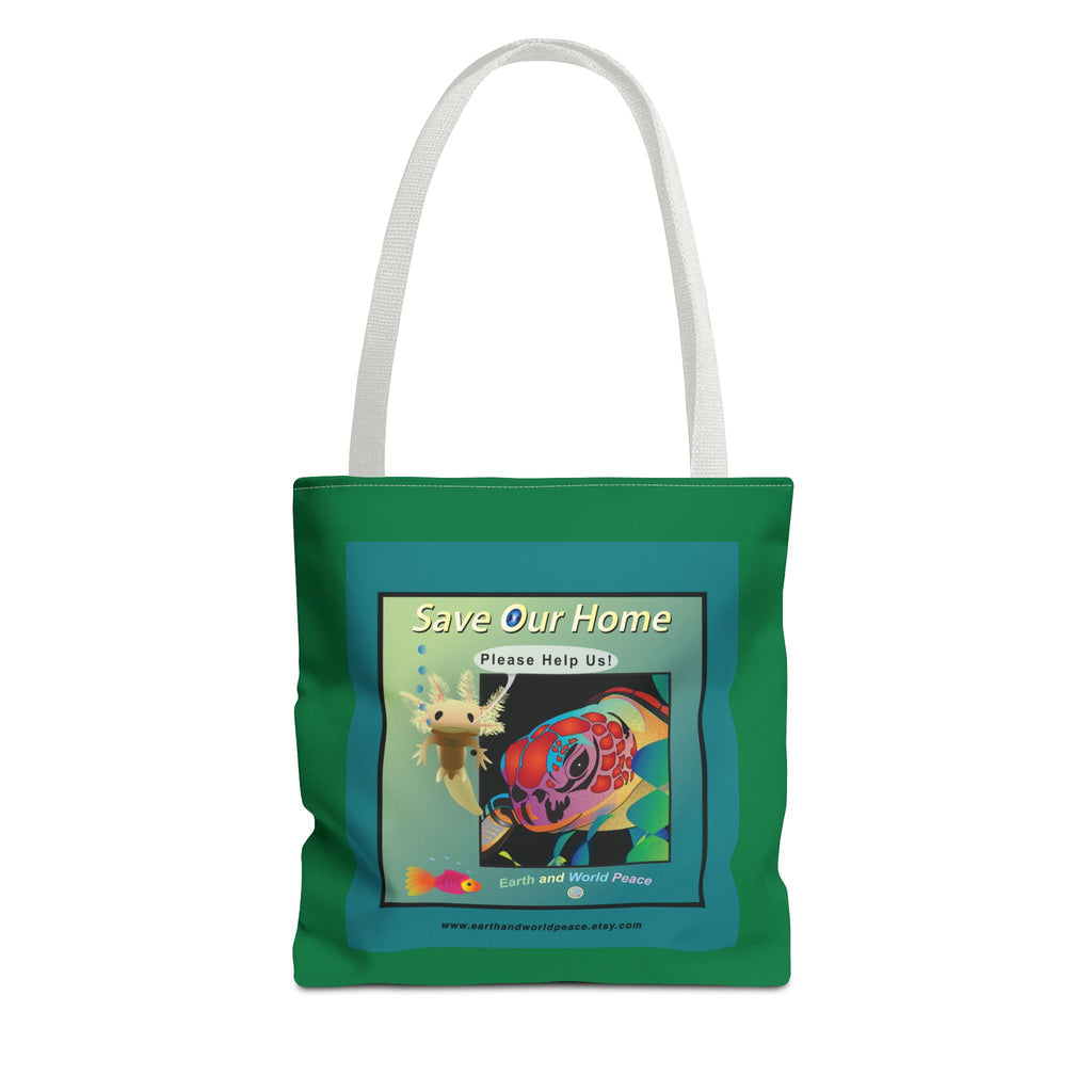 Tote Bag - Sea Turtle & Axolotl Green