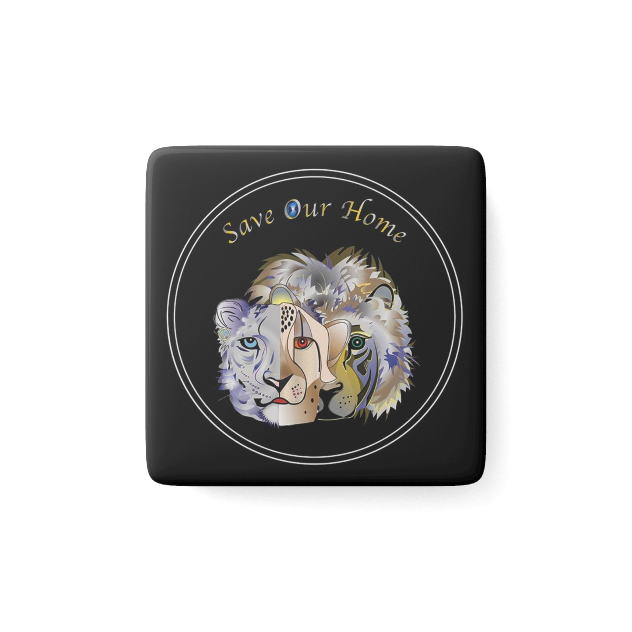 Snow Leopard, Cheetah, & Lion: Save Our Home - 2" Porcelain Magnet