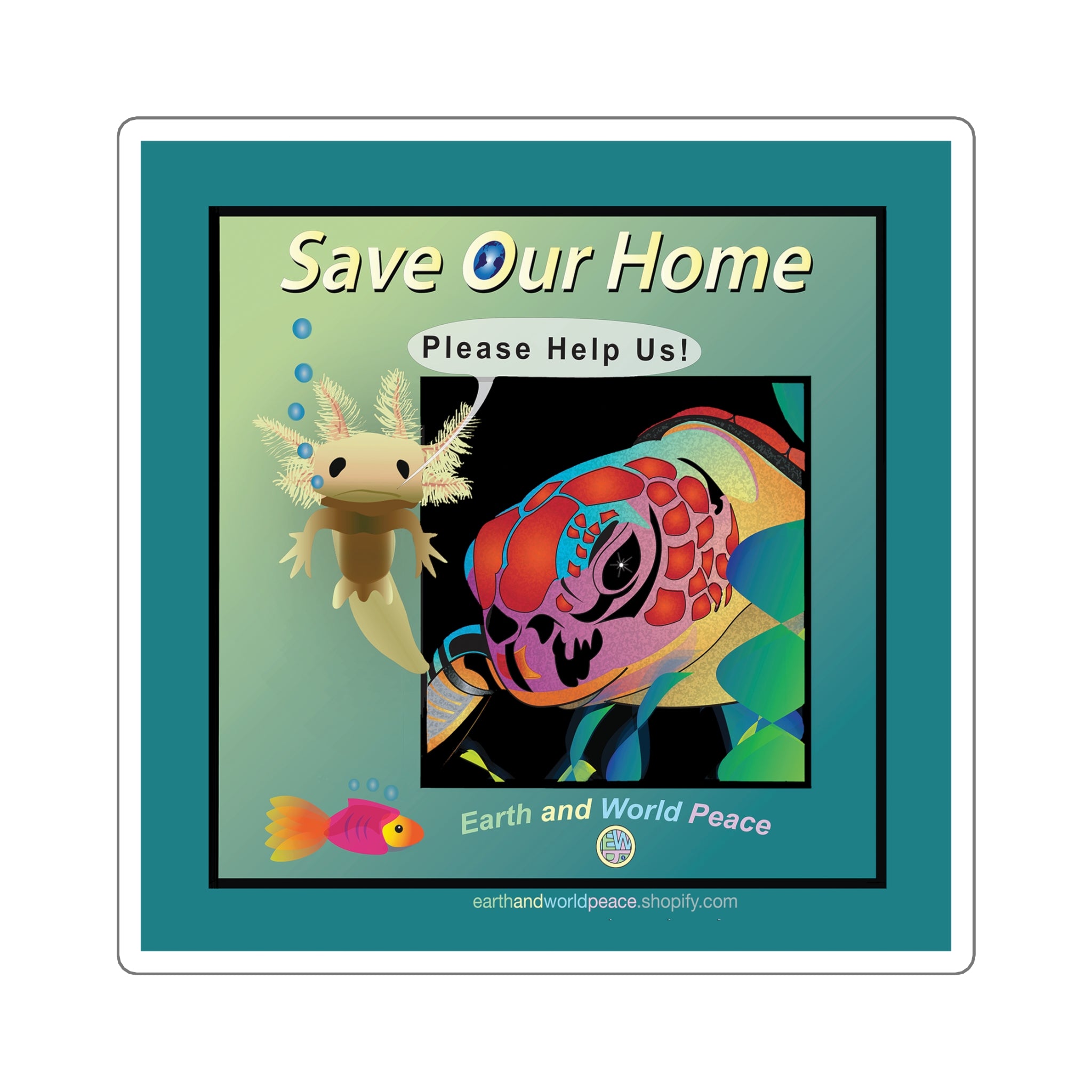 Axolotl Sea Turtle Sticker