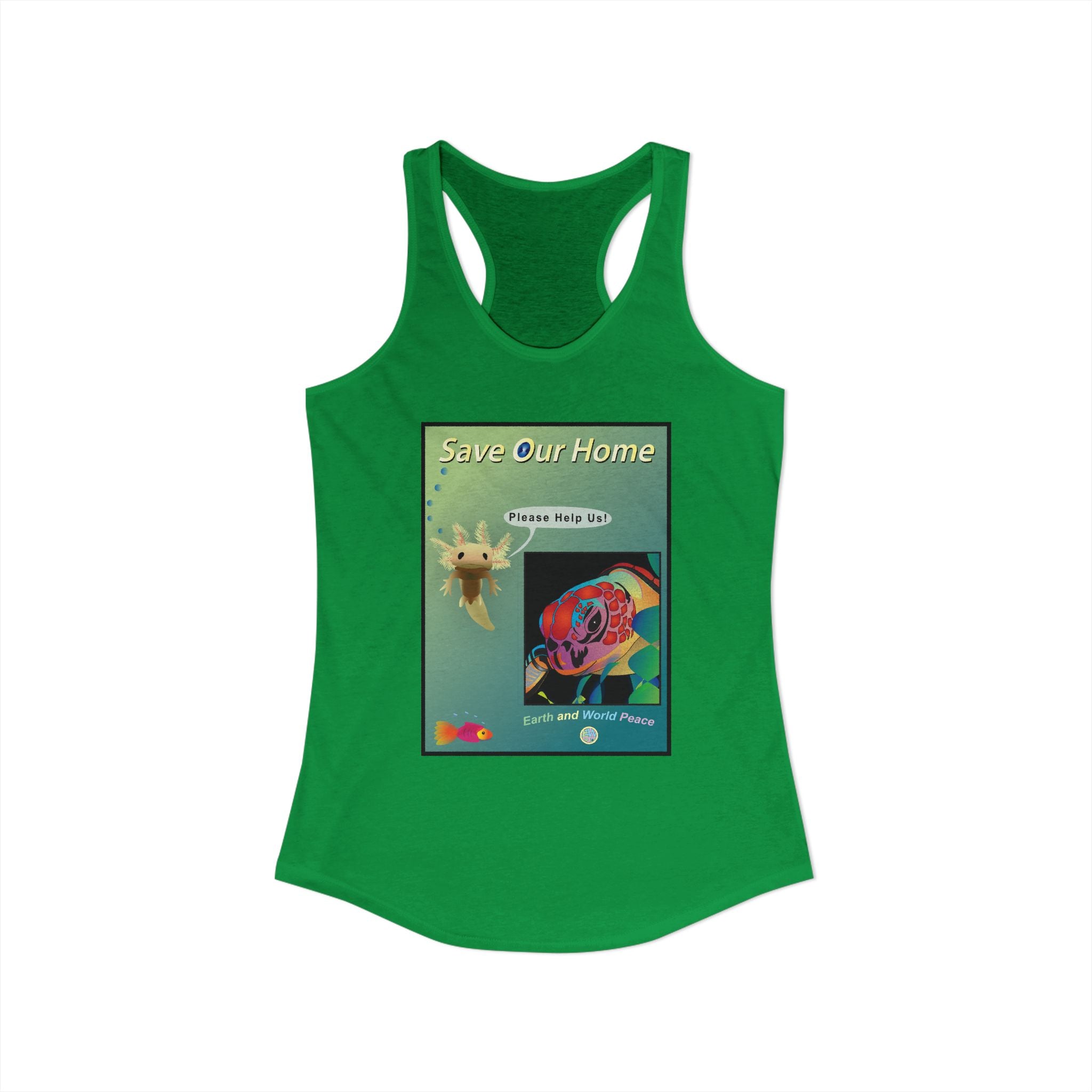Axolotl Salamander and Sea Turtle Save Our Homes Racerback Tank