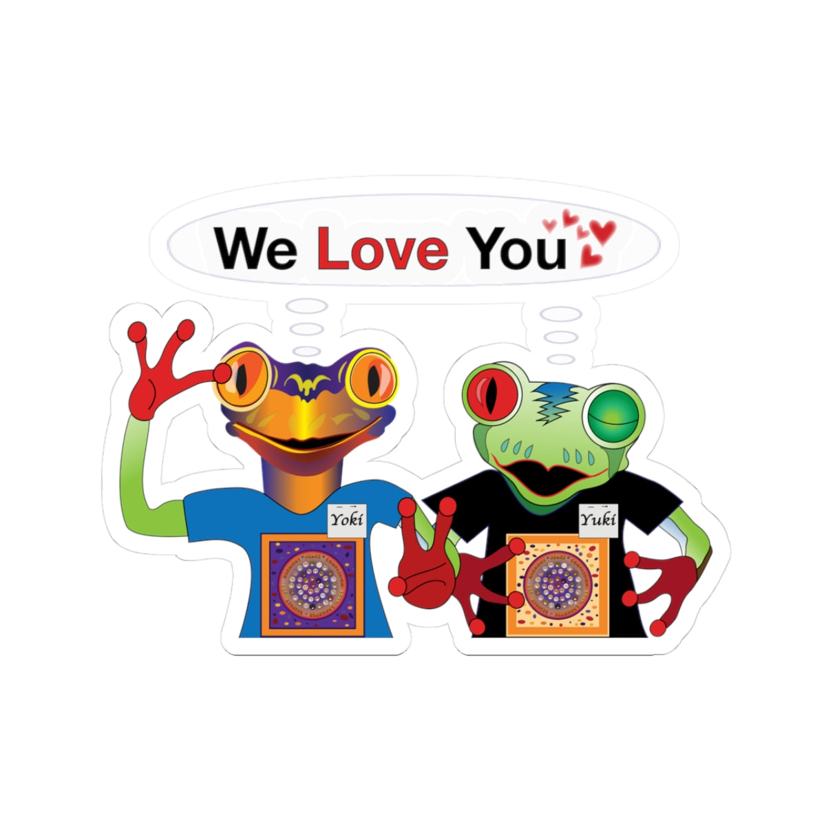Two Frog Mascsts Kiss-Cut Sticker — "I Love You"