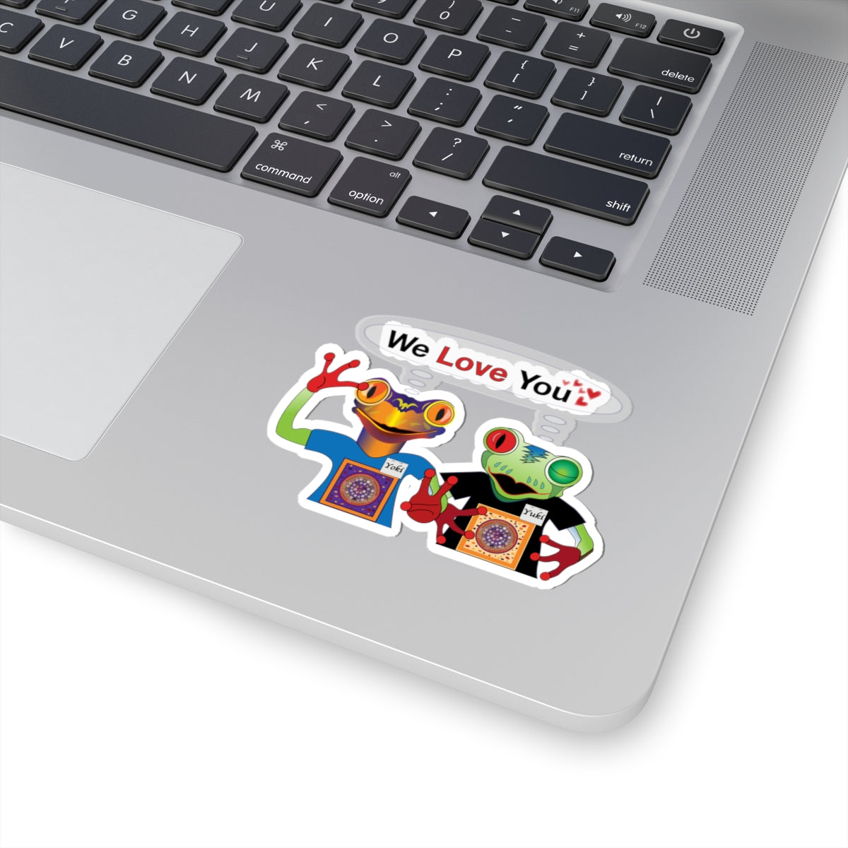 Two Frog Mascsts Kiss-Cut Sticker — "I Love You"