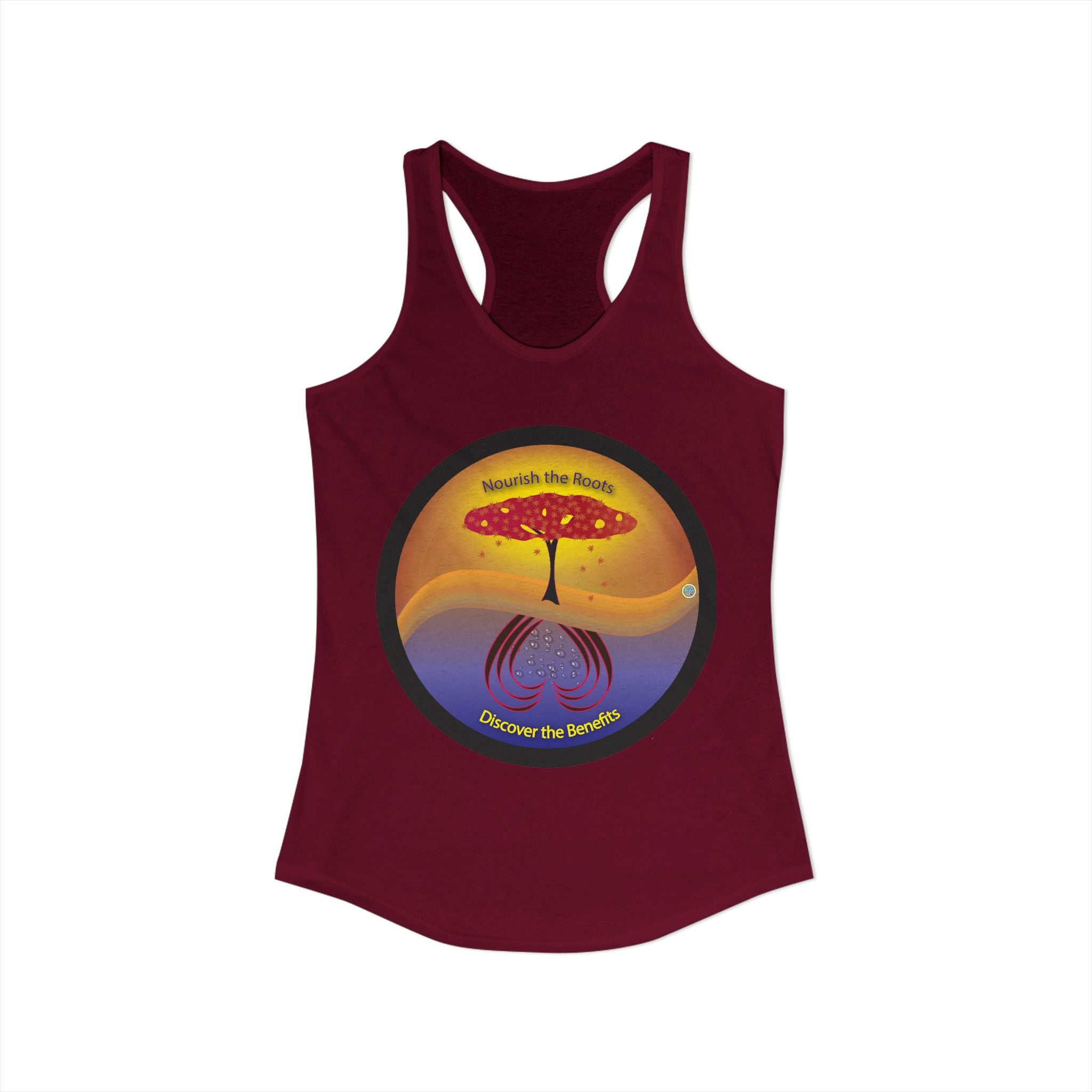 Discover The Benefits, Nourish The Roots Racerback Tank