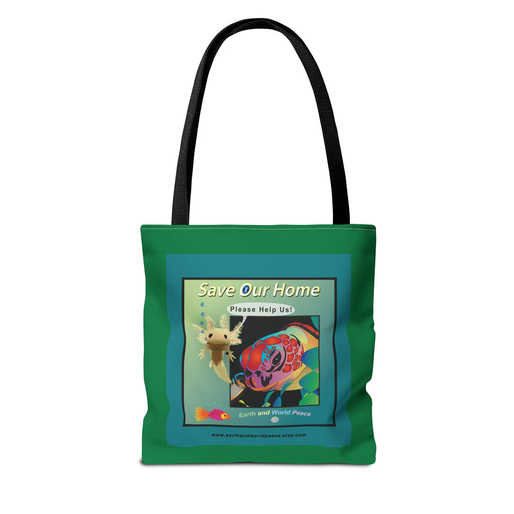 Tote Bag - Sea Turtle & Axolotl Green