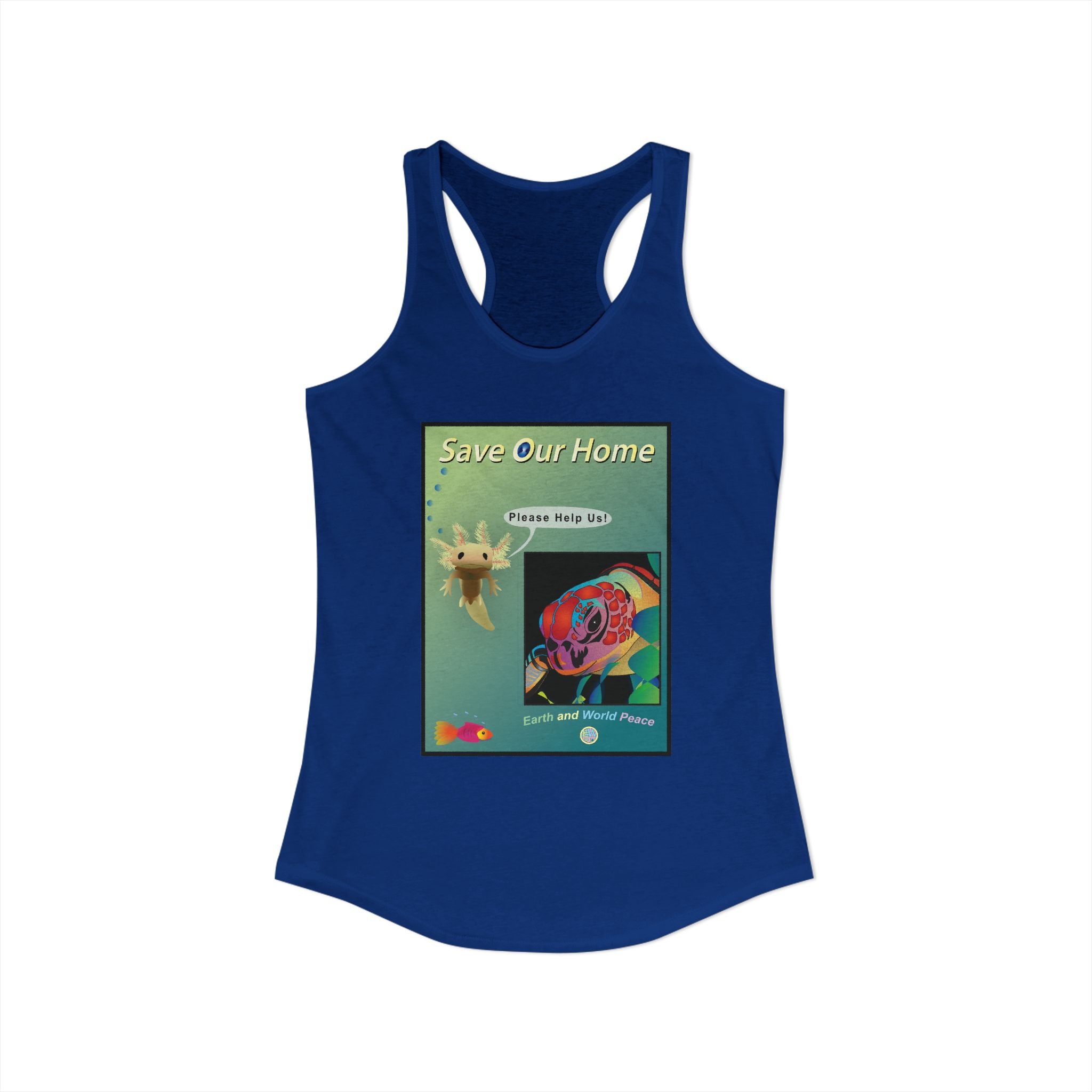 Axolotl Salamander and Sea Turtle Save Our Homes Racerback Tank