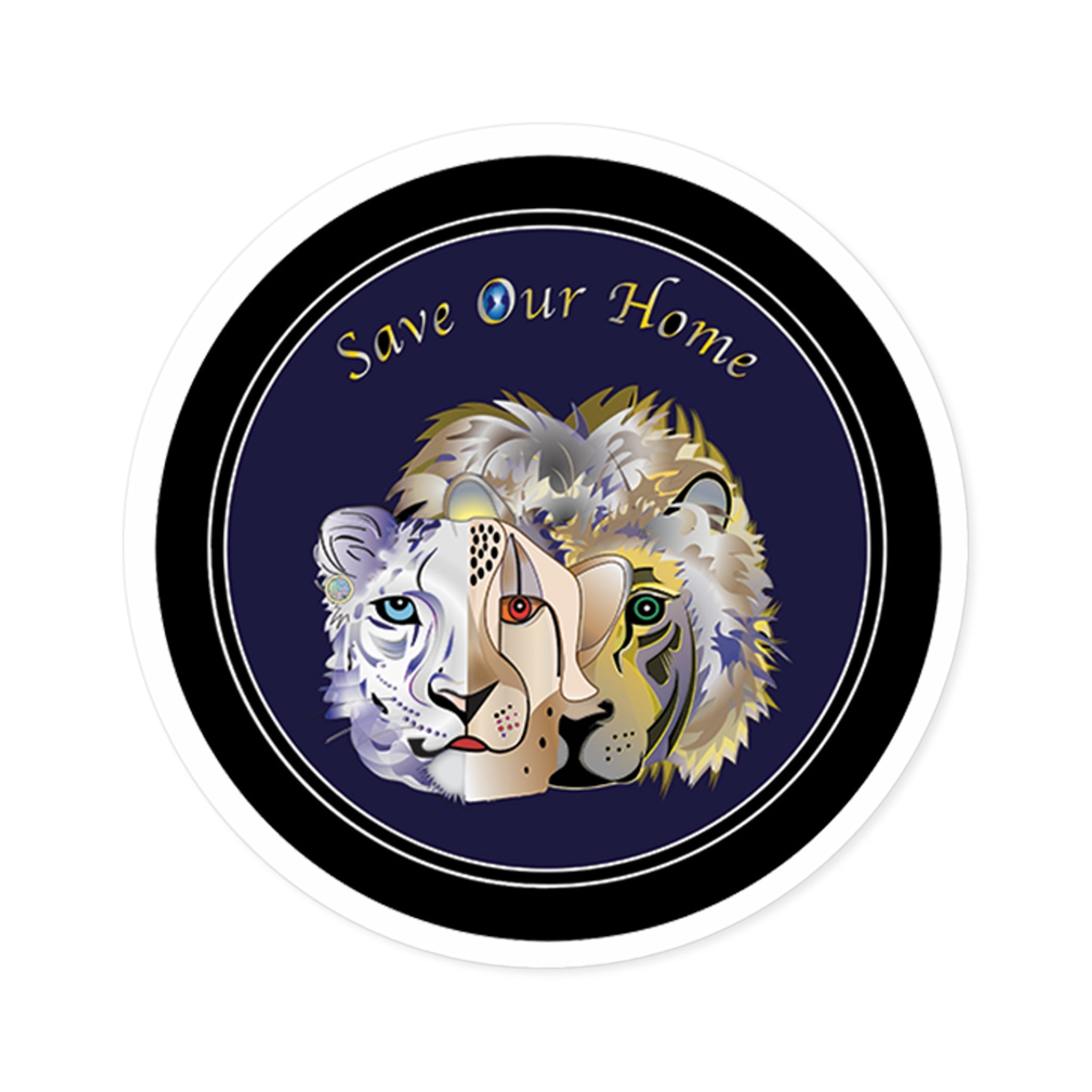 Big Cat Trio Blue Round Sticker
