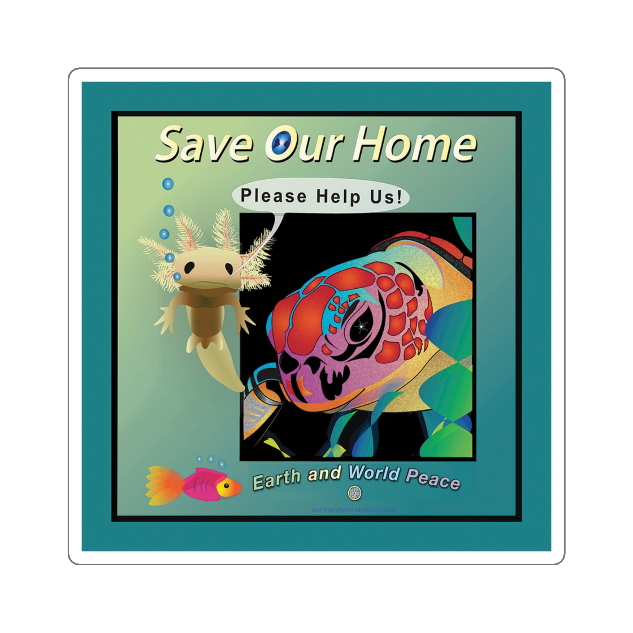 Axolotl Sea Turtle 3" Sticker