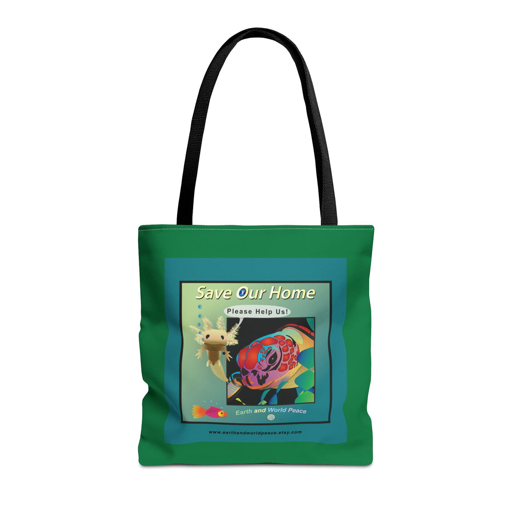 Sea Turtle & Axolotl Green Tote Bag