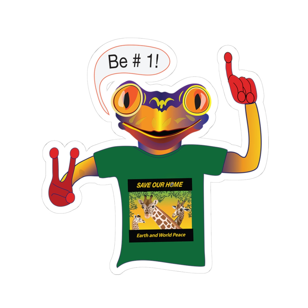 Frog Mascot Kiss-Cut Sticker — "Be #1!" Motivational Laptop Decal