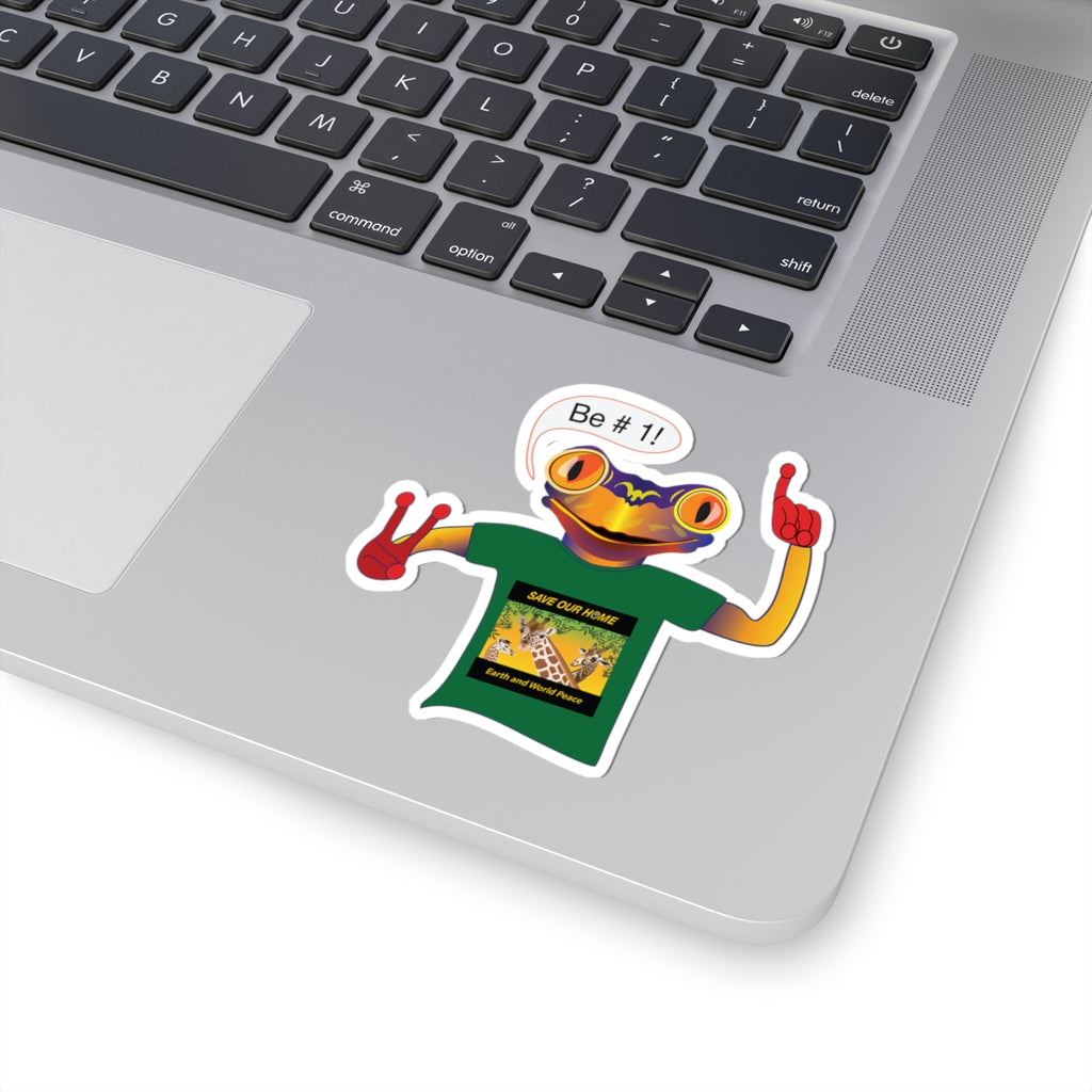 Frog Mascot Kiss-Cut Sticker — "Be #1!" Motivational Laptop Decal