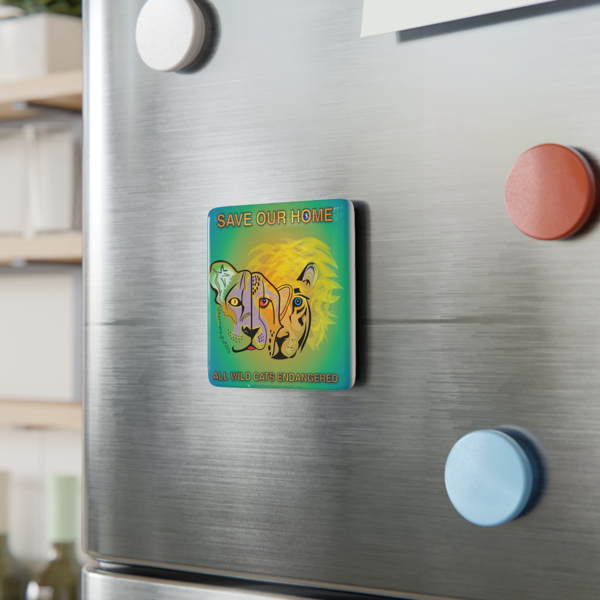 Lioness, Cheetah, Lion  Save Our Home - 2" Porcelain Magnet