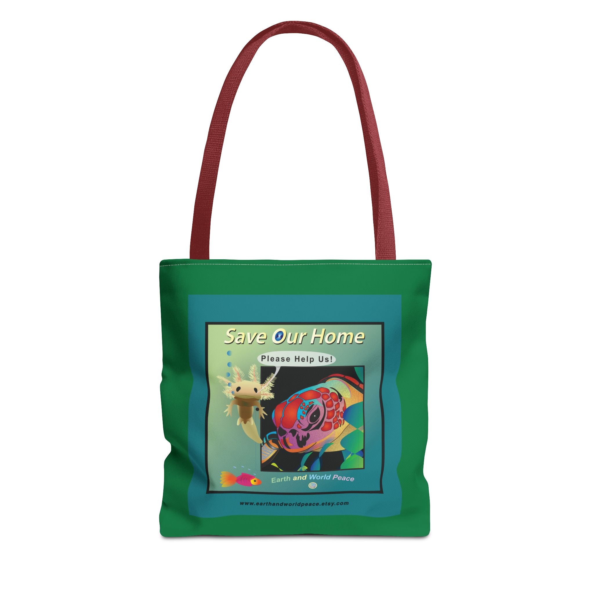 Tote Bag - Sea Turtle & Axolotl Green