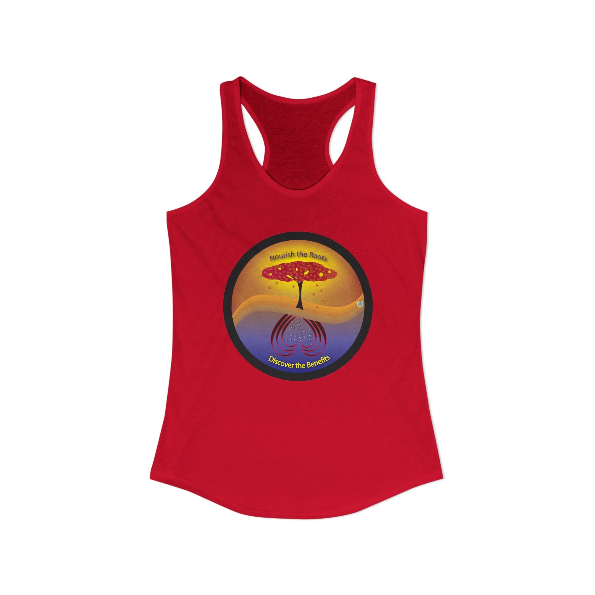 Discover The Benefits, Nourish The Roots Racerback Tank