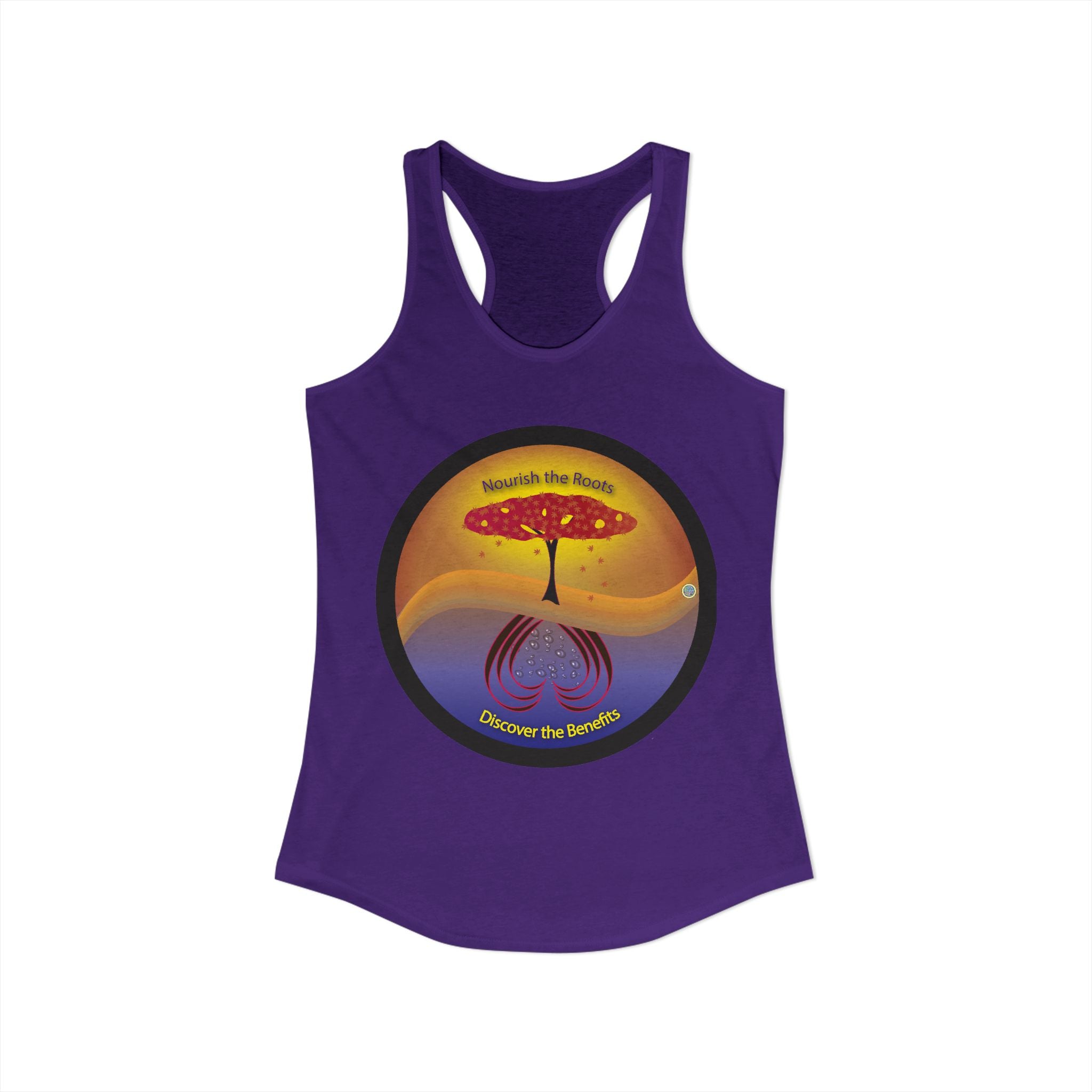 Discover The Benefits, Nourish The Roots Racerback Tank