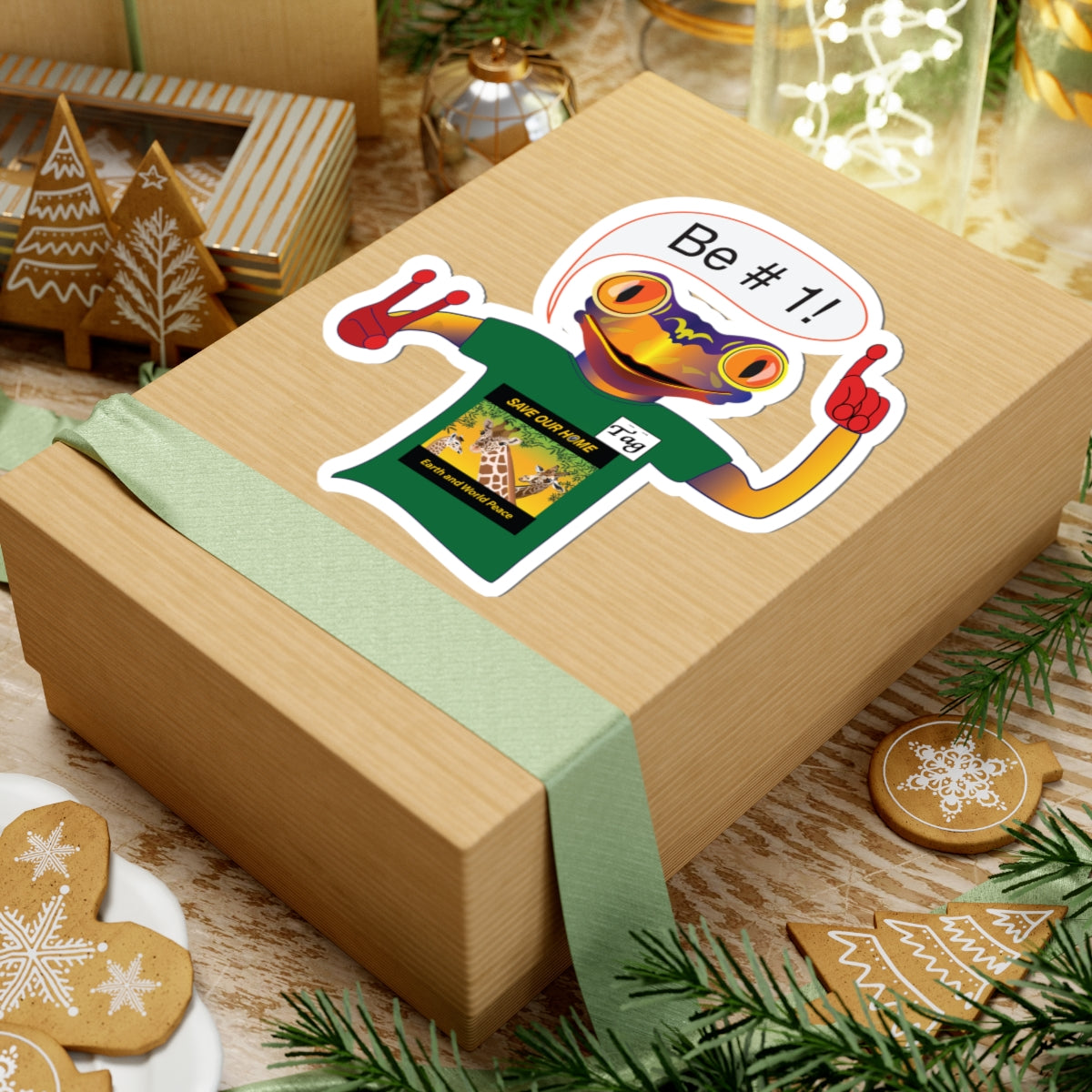 Frog Mascot Kiss-Cut Sticker — "Be #1!" Motivational Laptop Decal