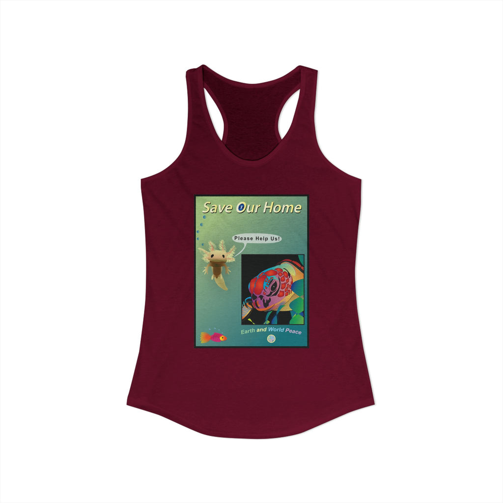 Axolotl Salamander and Sea Turtle Save Our Homes Racerback Tank