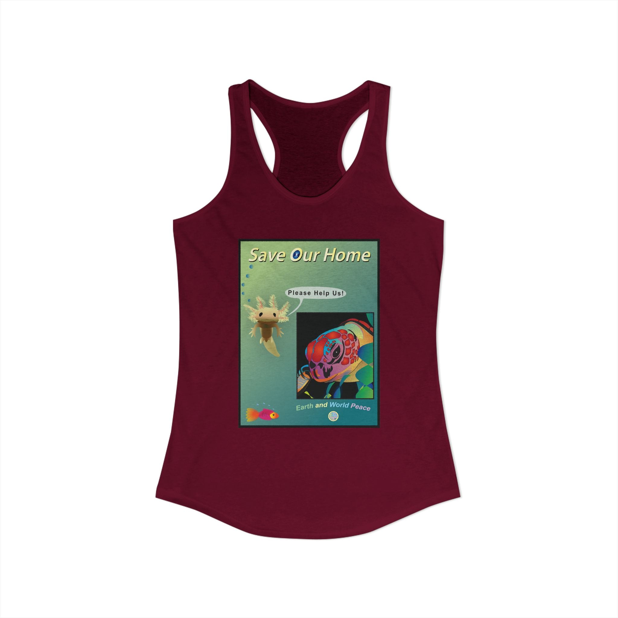 Axolotl Salamander and Sea Turtle Save Our Homes Racerback Tank