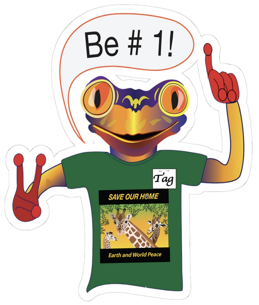 Frog Mascot Kiss-Cut Sticker — "Be #1!" Motivational Laptop Decal