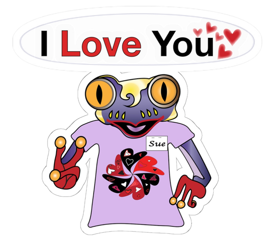Sue Mc Frog Mascot Kiss-Cut Sticker I Love You