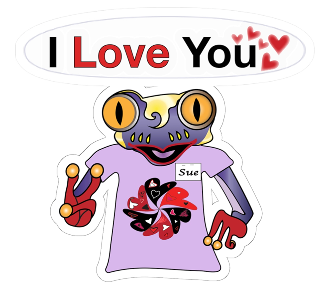 Sue Mc Frog Mascot Kiss-Cut Sticker I Love You