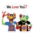 Two Frog Mascsts Kiss-Cut Sticker — "I Love You"